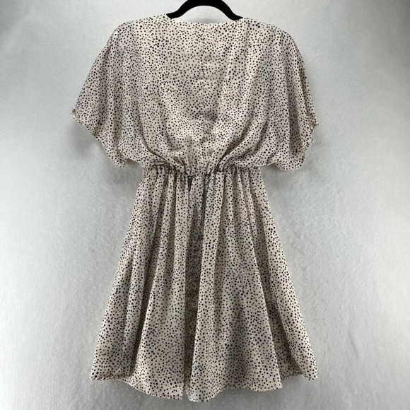 EXPRESS Dress Size 2XS Polka Dot Fit & Flare Mini Shirred Dolman Sleeve Pink - Picture 3 of 11